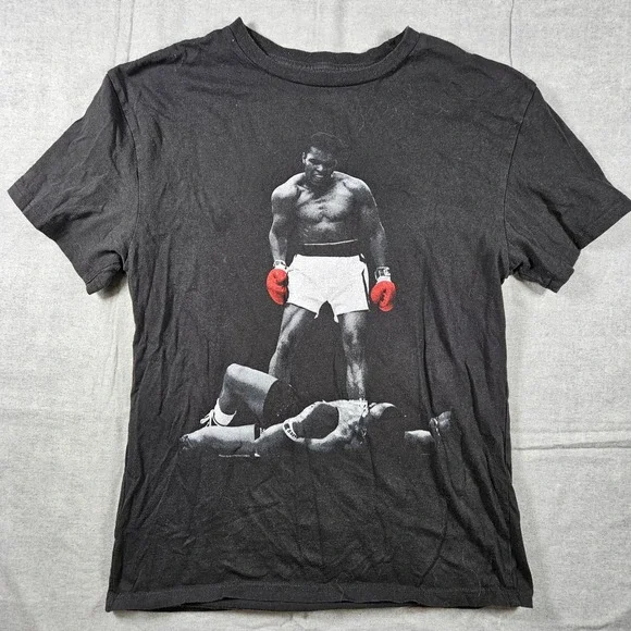 Muhammad Ali Sonny Liston Knockout Graphic T-Shirt Black Mens Small 100% Cotton - Picture 1 of 3